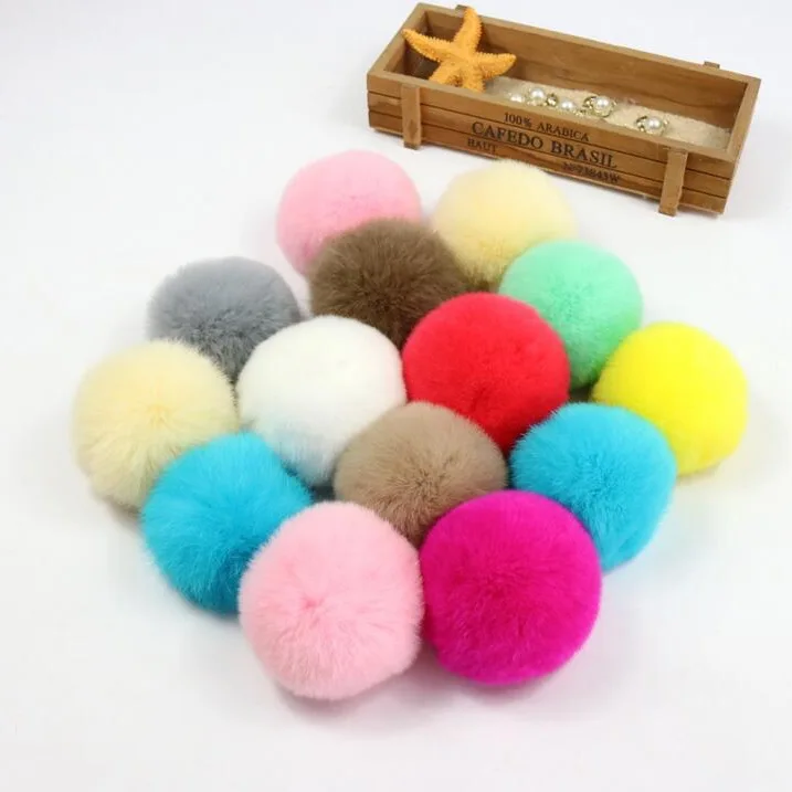 2017 New arrival rabbit fur pom poms 6cm wholesale fur pompons fluffy hairs for keyring shoes