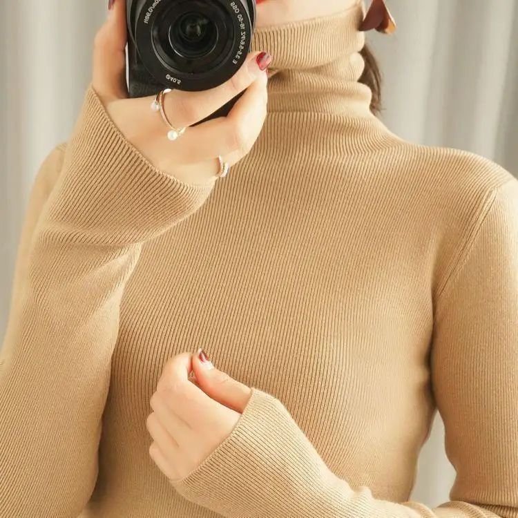High Quality Women Thick Sweater Autumn Winter Knitted Bottoming Warm Shirt Turtleneck Slim Fit Lady Fashion Sweaters