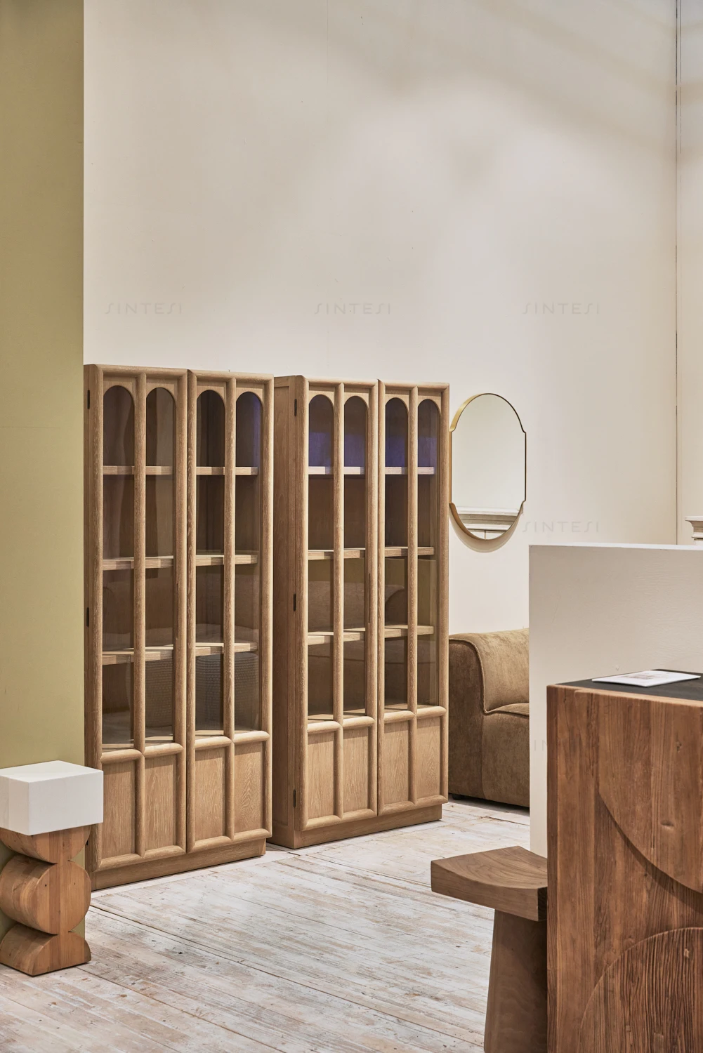 Modern Vintage Japanese Farmhouse Furniture Glass Oak Wood Display Cabinet for Living Room and Dining Room Furniture