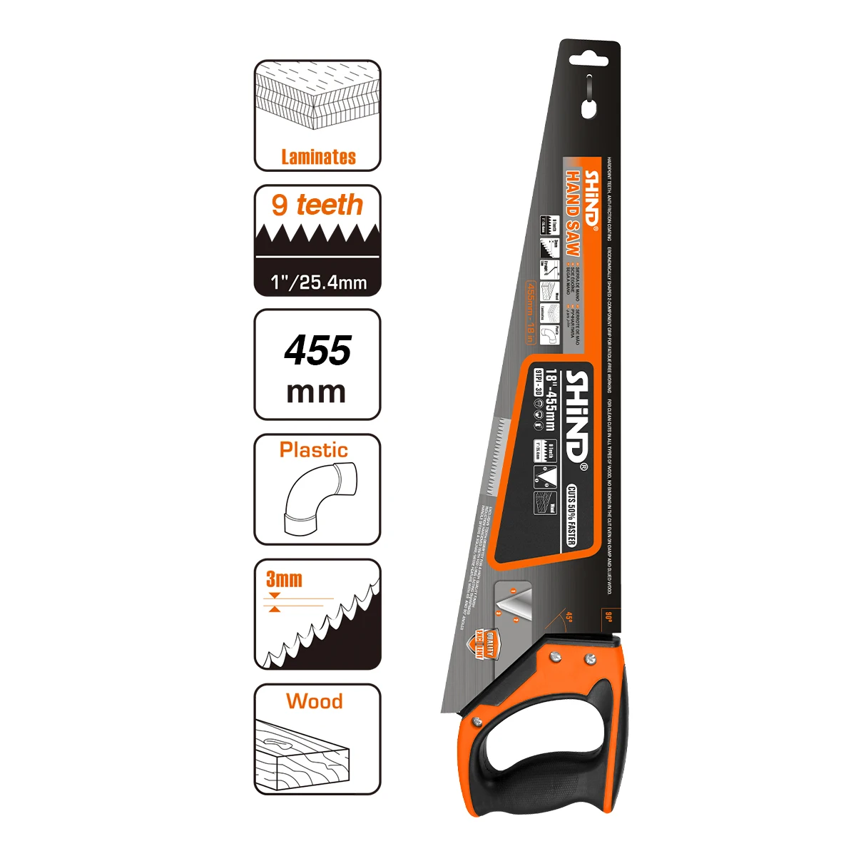 SHIND 94642 Hand Saw Bi-material Soft Handle 450mm/18inch Gardening Cutting Manual Tools Woodworking Household Hand Tool