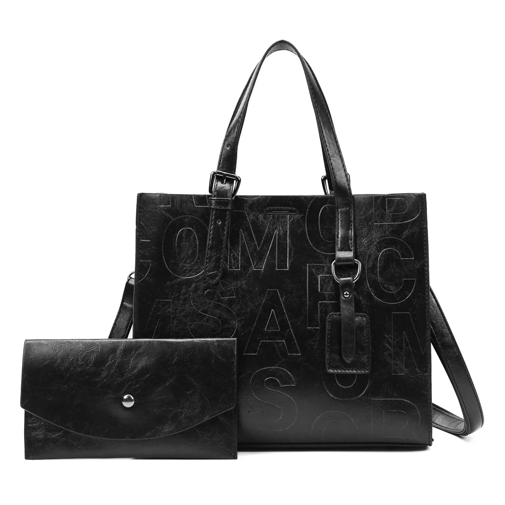 Tote bag large capacity PU leather with letters press pattern tech women bag for work docments bag fashion collection design