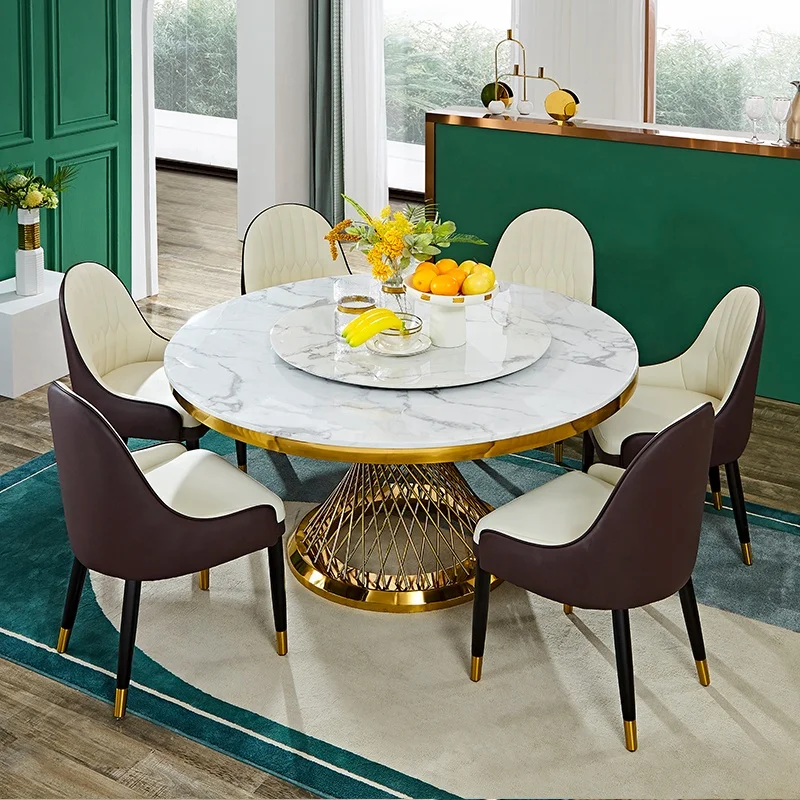 Quanu wholesale New design dining room furniture extendable round dining table set 4 chairs 6 8 seat