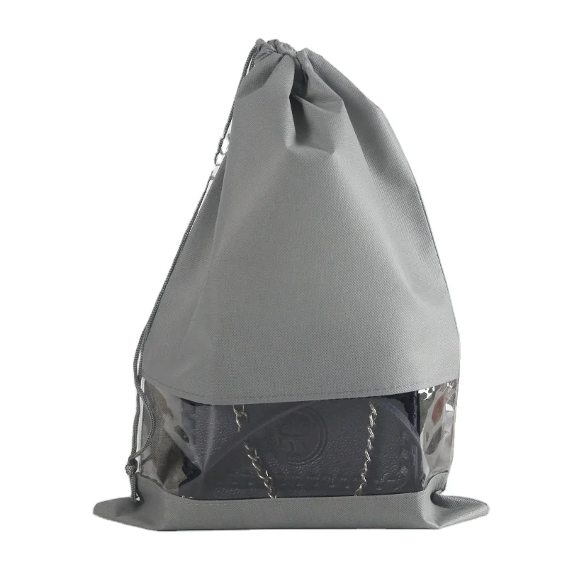Reusable Lightweight Lady Bag Storage Non-woven Drawstring Bag Dust-proof Packing Bag with Transparent Window