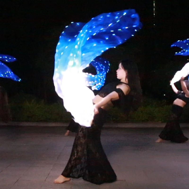 Light Up Stage White and Blue Belly Dance Led Fan For Ladies