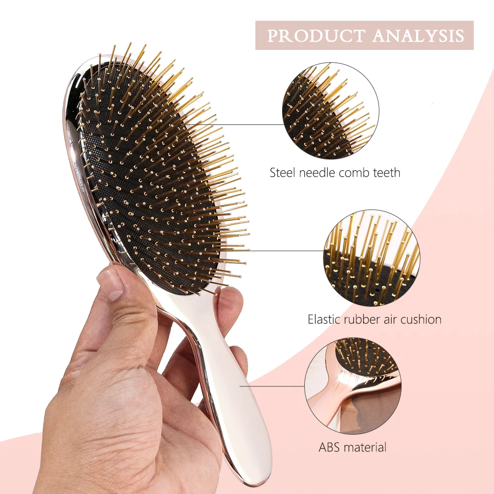 Amazing Hair Care Set Electroplating ABS Hair Brush Metal Pins Wide Tooth Comb Brush Cleaner and Clips