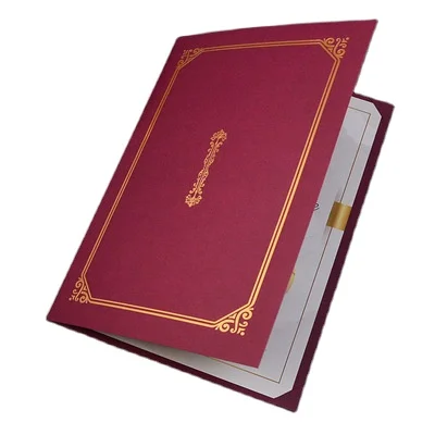 Wholesale Custom Luxury A4 Size Black 3 Folded PU Leather Certificate Holder