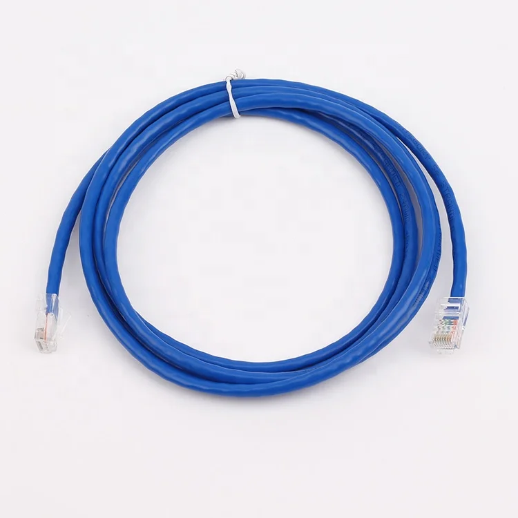 Blue Color Unbooted RJ45 CAT5e UTP Jumper Cable Pure Copper Conductor Without SR relief