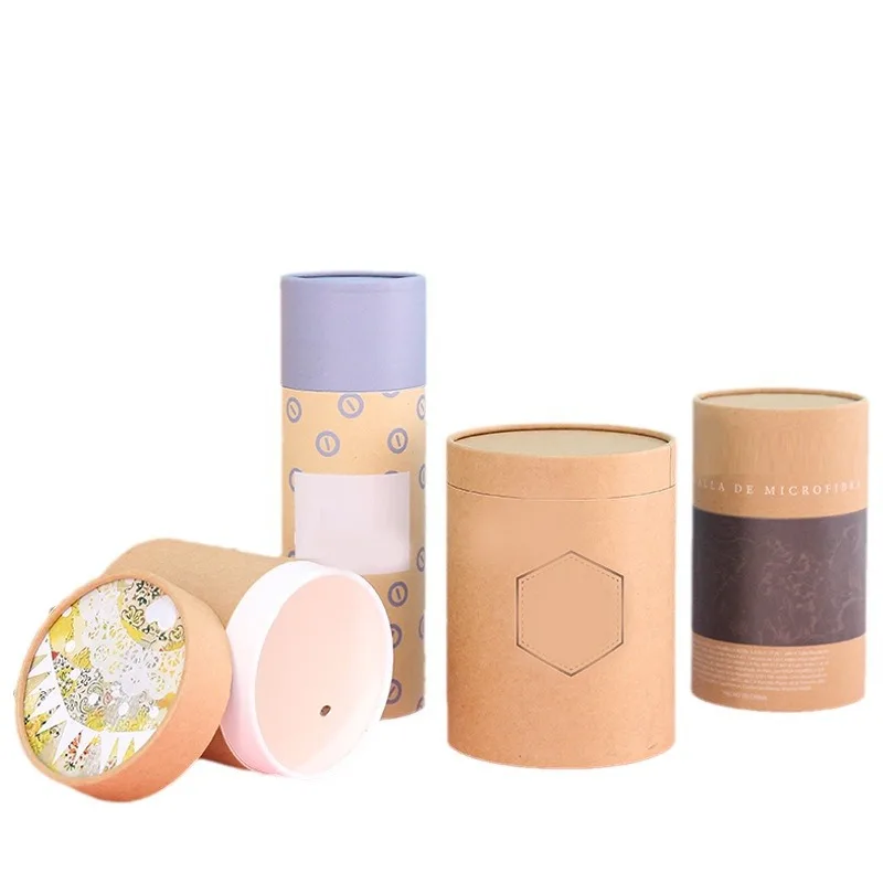 Custom Logo Cardboard Paper Round Tube Scarf Packaging Cylinder Gift Box With Window