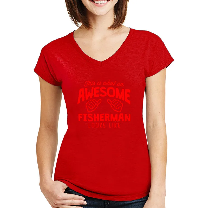 
 Это то, что потрясающий Рыбак выглядит, как красные женские футболки, одежда, футболки, футболки, сексуальные милые футболки, Бесплатная доставка  