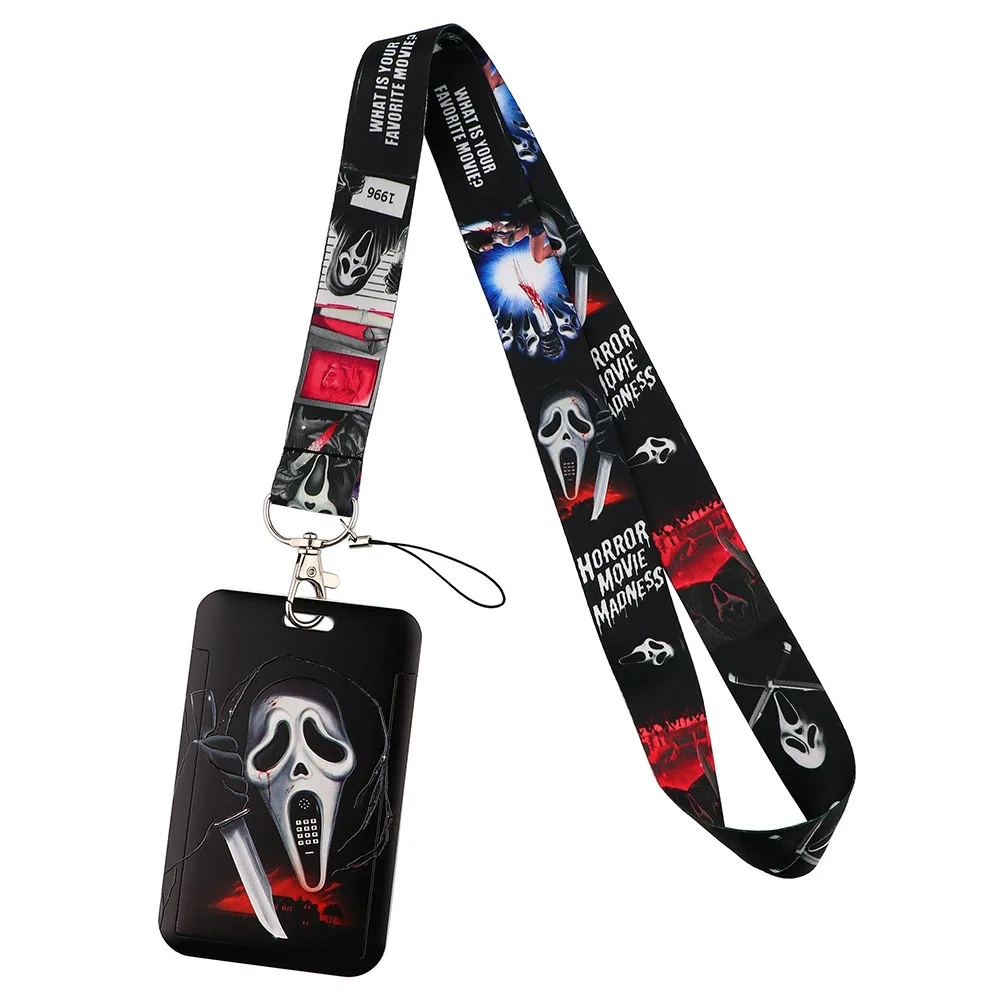New Hot Selling Christmas Eve Horror Fright Sku ll Cartoon Phone Line Student Card Sleeve with Lanyard holder