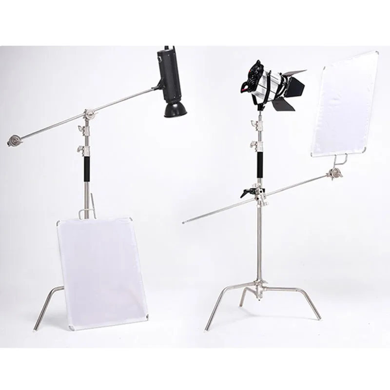 300cm Photography Stainless Steel  Silver C Stand with 50 Inch Boom Arm Set Photo Studio Heavy Duty Light Stand Camera Flash