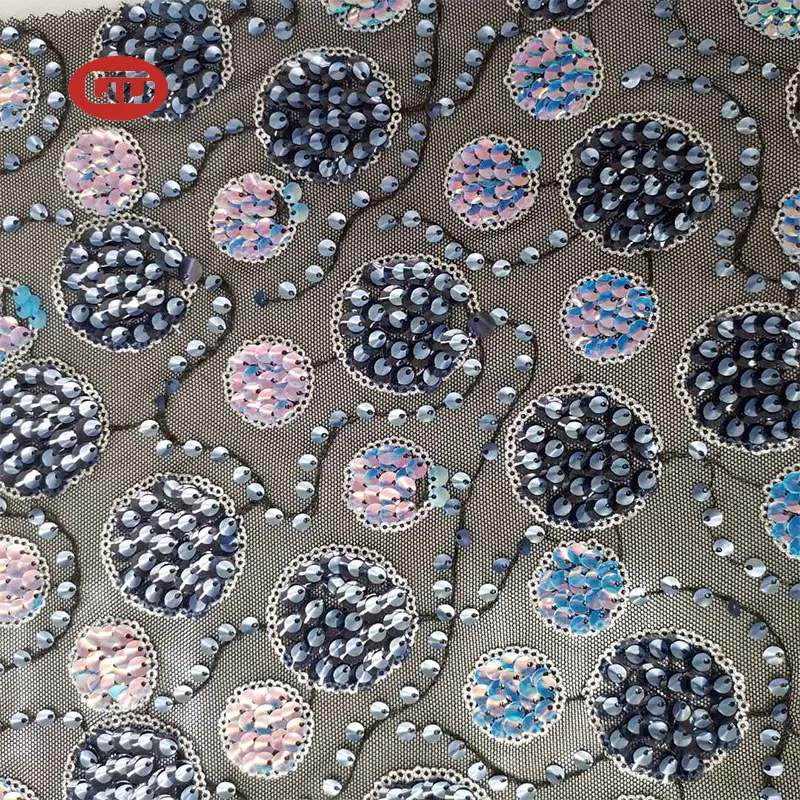 2021 China high quality  tulle lace with sequin embroidery  fabric