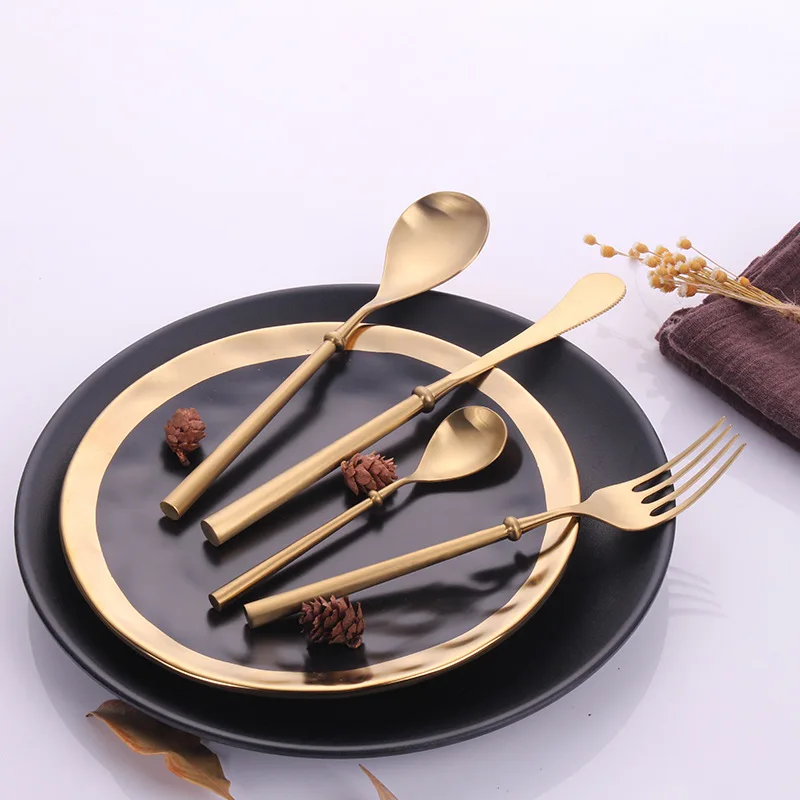 China supplier gold plated hotel western stainless steel cutlery with fork and spoon
