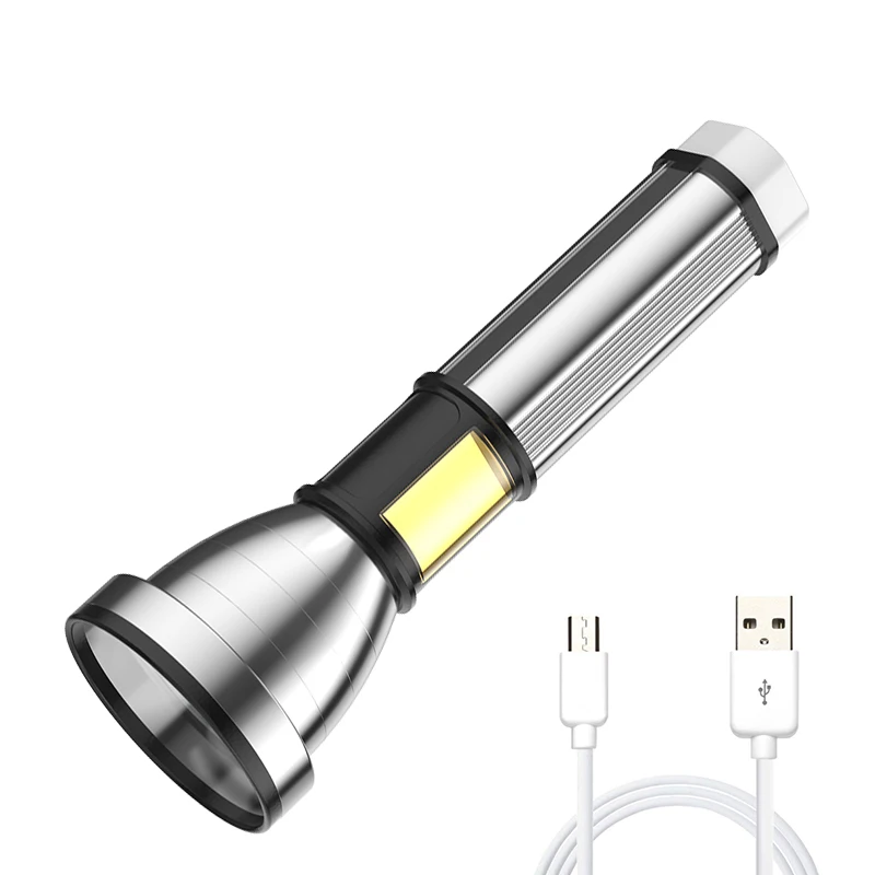 Explore Beauty Multifunctional 10W Aluminum Torch Outdoor Camping Rechargeable Hand COB Flashlight With Sidelight Tail Light