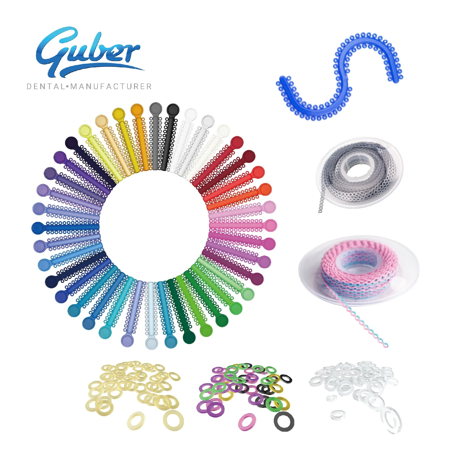 Guber Factory dental bracket Consumables 40 color materiales de ortodoncia ligaties elastic orthodontic ligatate elastomeric