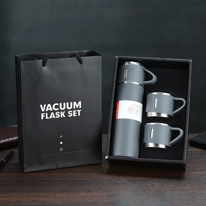 Wholesale Grey 16 oz 500 Ml Double Wall Vacuum Insulated Stainless Steel Water Bottles Promotional Gift Set For Men