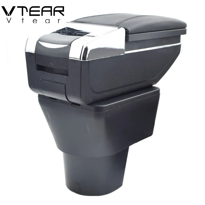 Vtear For Hyundai Accent armrest leather central store storage box red thread car-styling interior ABS arm rest accessories part