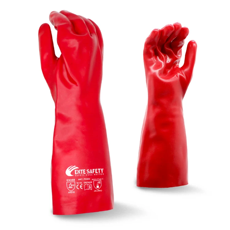 Thermal Oil & acid chemical resistant motocross Red PVC Industrial Gloves For Work