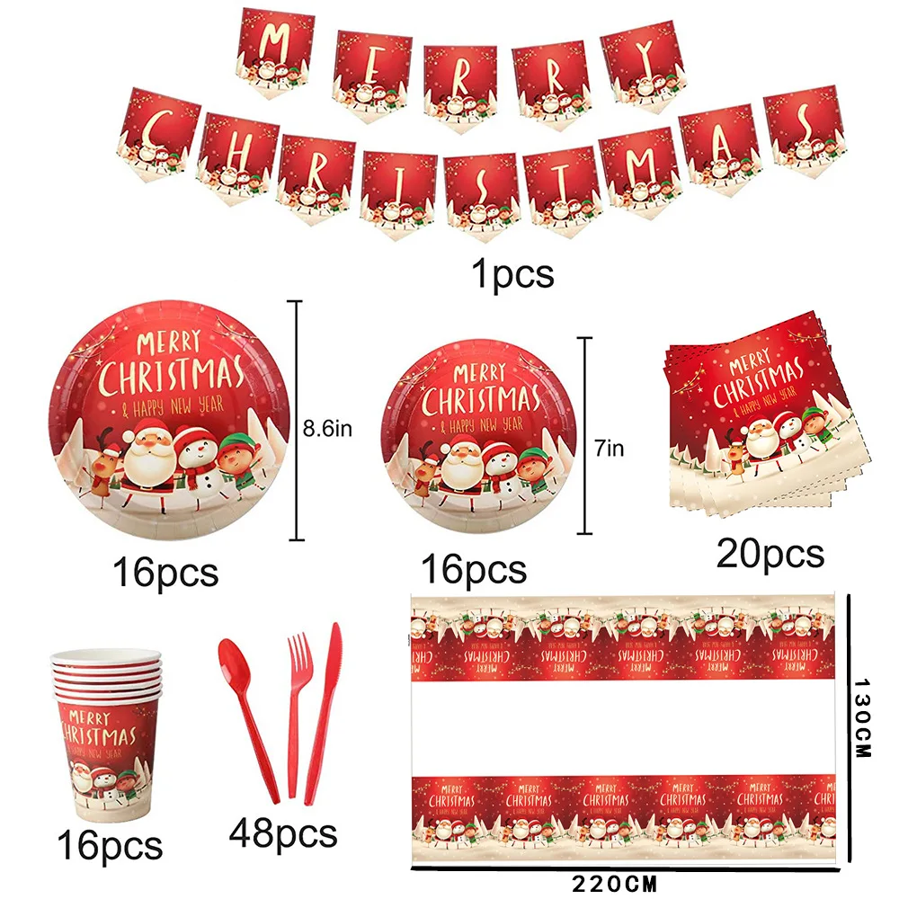 2022 Christmas and New Year theme party disposable tableware pull flag decoration tableware set