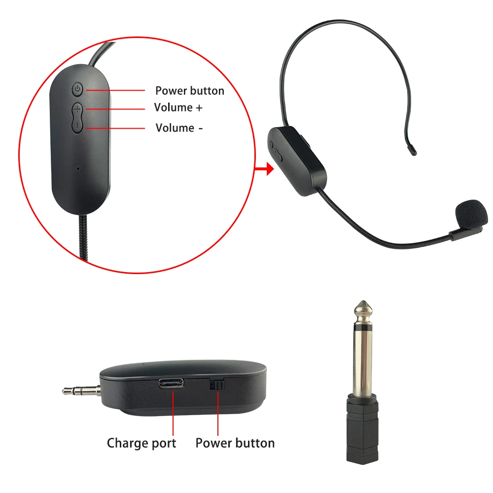 Factory direct 2.4G Wireless Microphone Headset Rechargeable Recording Microfone For Voice Amplifier, Camera Recording, Speaker