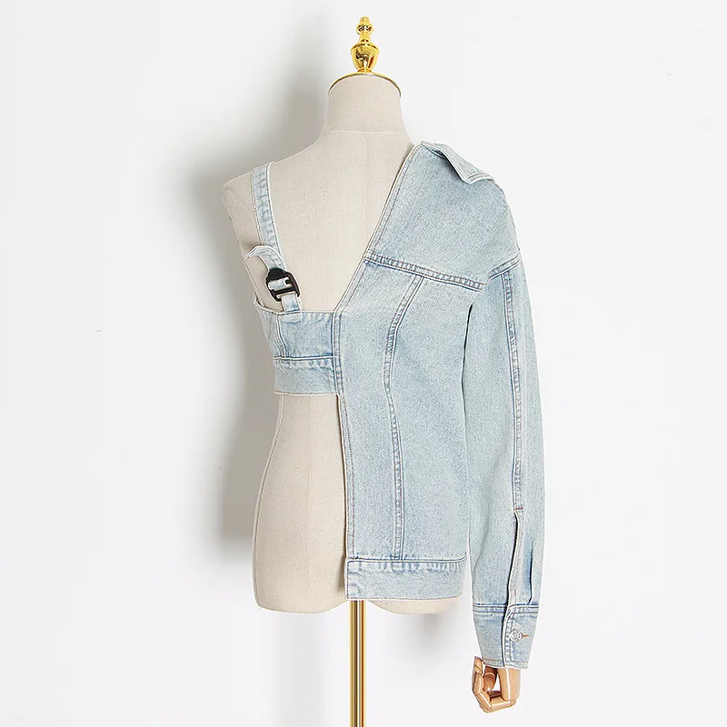 New Fashion Sexy Lapel Open Waist Denim Jacket custom cropped jean jacket