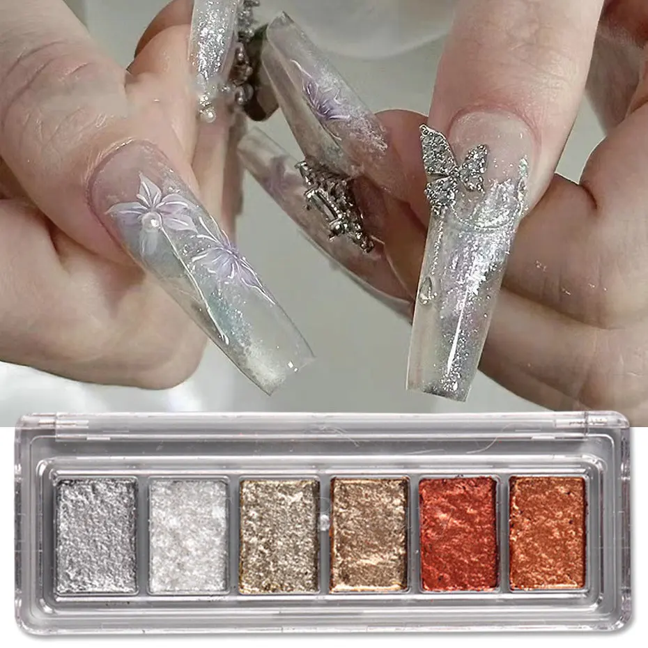 6 Colors Solid Neon Glitter Holographic Laser Aurora Nail Magic Mirror Powder Nail Art Decoration