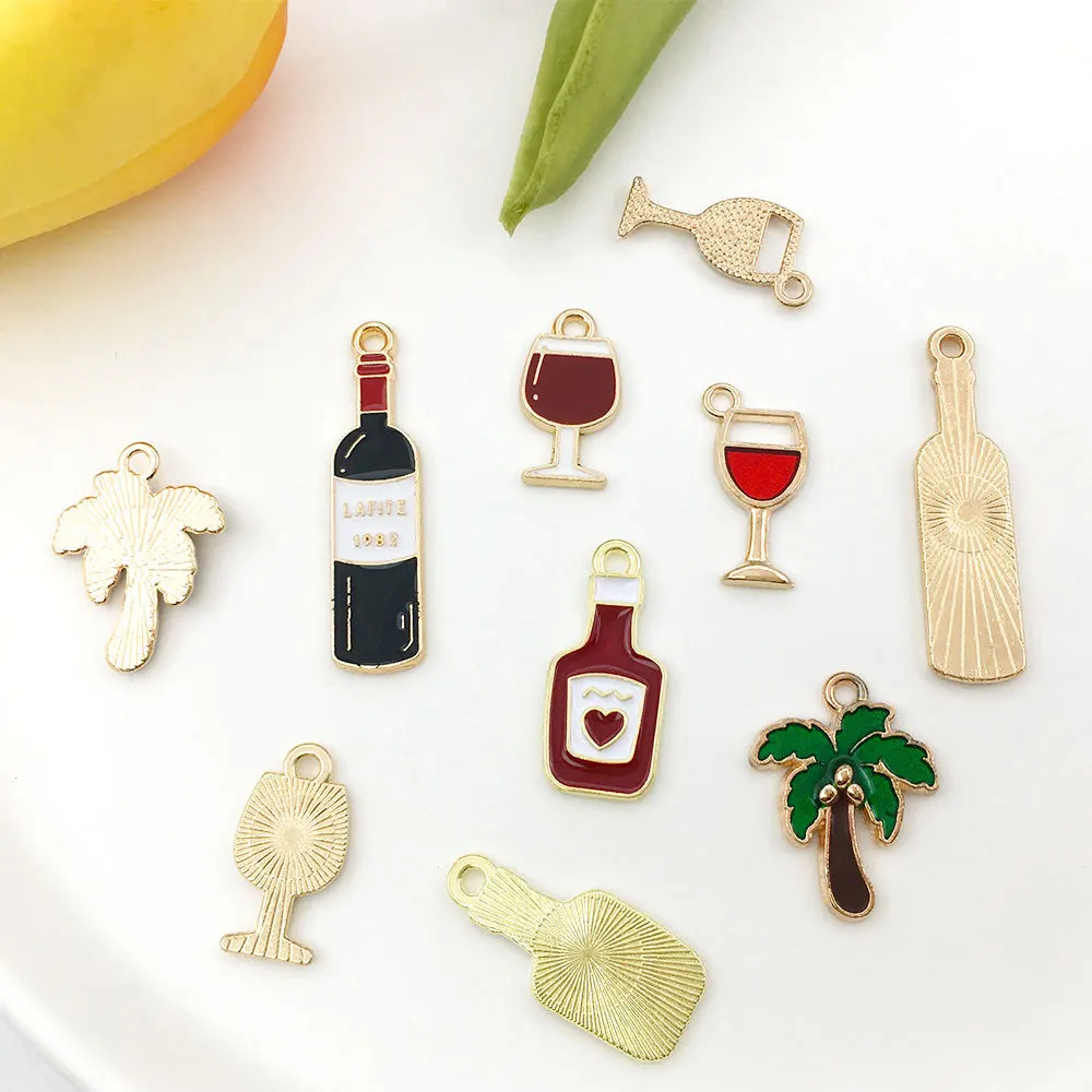 Mix Wine bottle wine glass goblet Charms Metal Pendant Golden Color Earring DIY Fashion Jewelry Accessories