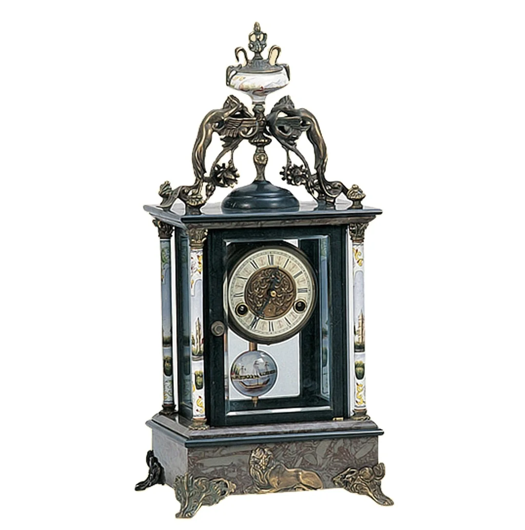 Античная имитация французского фарфора стойка на мраморном столе/полке часы Встроенный в мрамор украшенный латунью