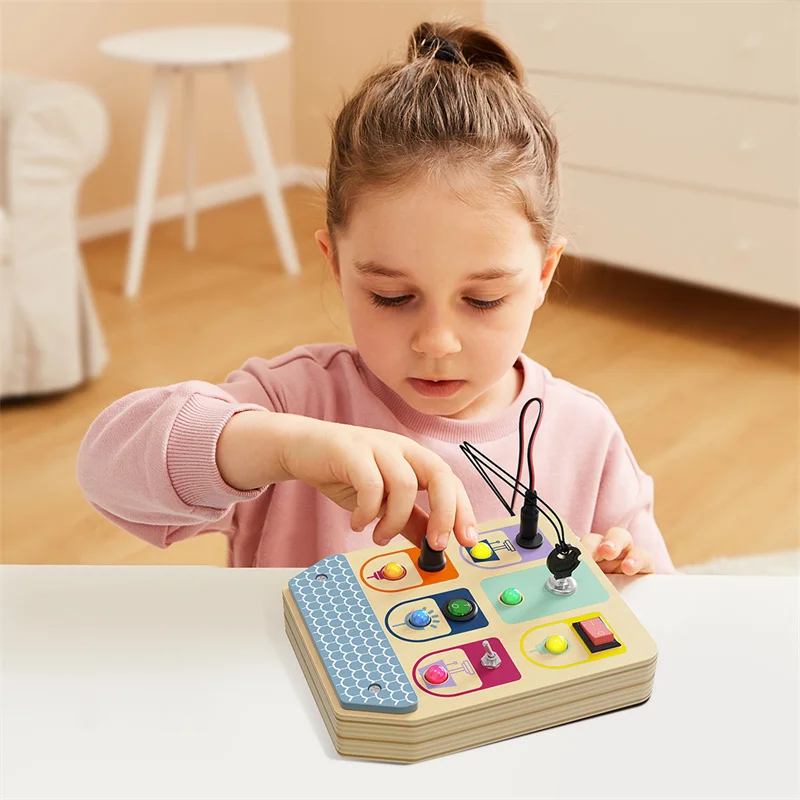 Topbright Montessori Wooden Busy Board with LED Light with Toggle Switch Sensory Toys for Toddlers Education
