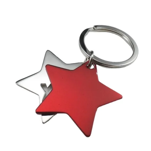 Hot Selling High Quality Customised Logo Branded Souvenirs Gift Silver Red Metal Key Chain star shape Keychain