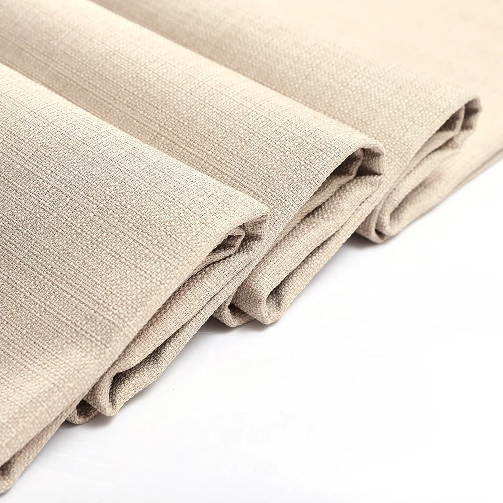 Home Textile 100 Linen Polyester Cotton Fabric Beige Dobby Plain Yarn Dye Curtain Breathable Woven Fabric For Sofa Upholstery