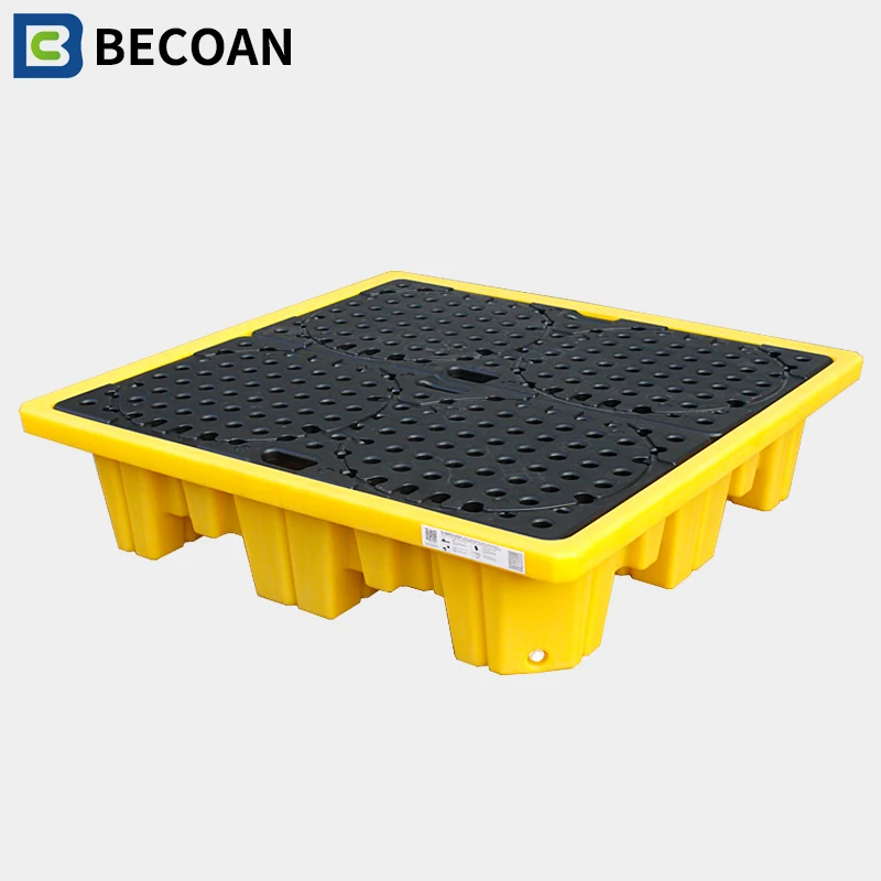 4  Drum Spill Pallet Plastic Chemical Containment Tray For Waste Oil Storage