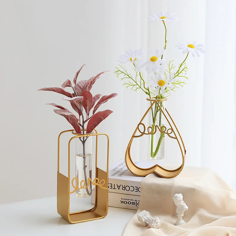 Nordic Metal Gold Flower Pot Hydroponic Plant Test Tube Plant Pot Multi Design Home Decor Metal Frame Vase