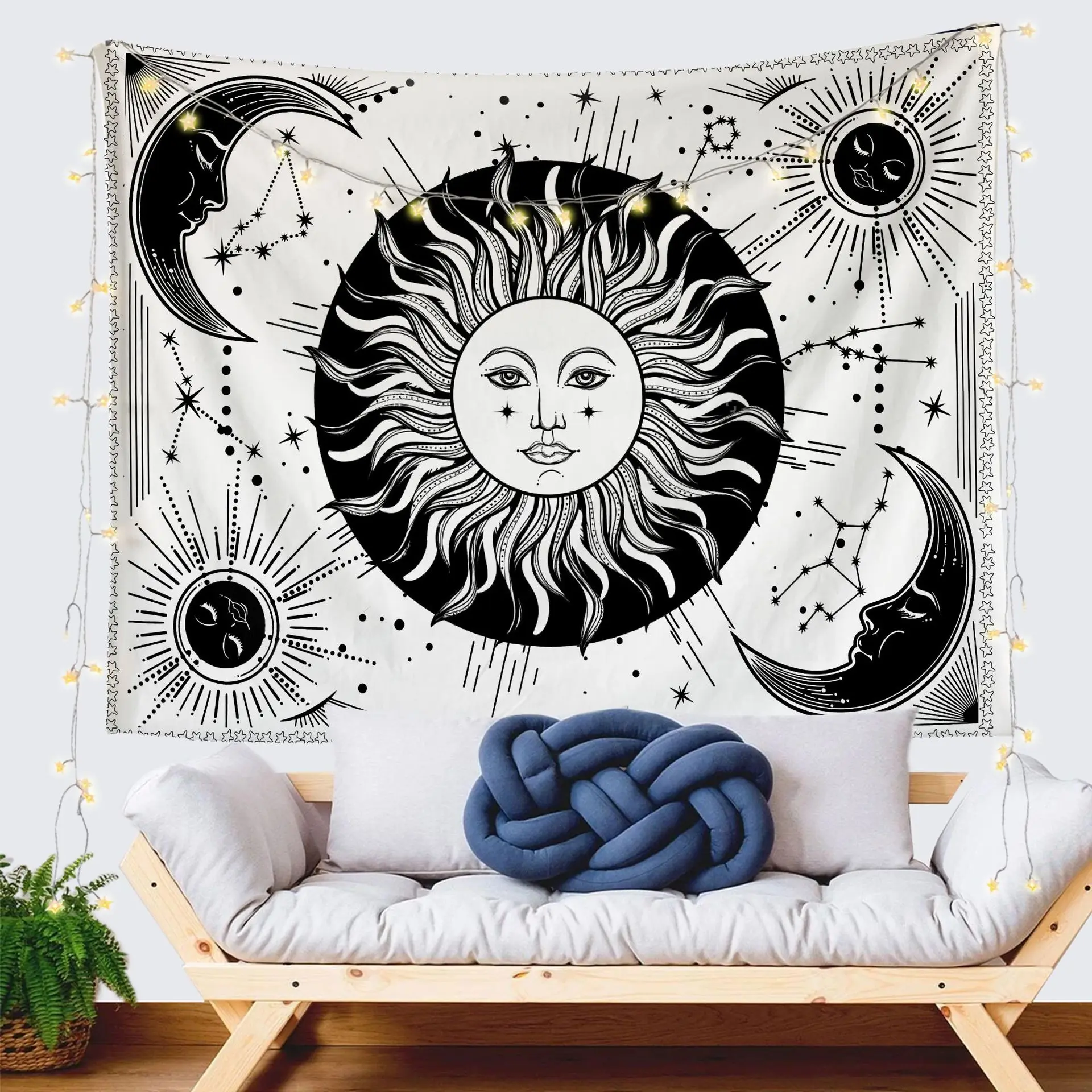 
Custom Tarot Tapestry Wall Hanging Astrology Divination Bedspread Matwitchcraft White Black Sun Moon Tapestry 