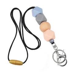 New Arrival Teacher ID Card Wood Disc Customized Design Abacus Silicone Beads Lanyard
