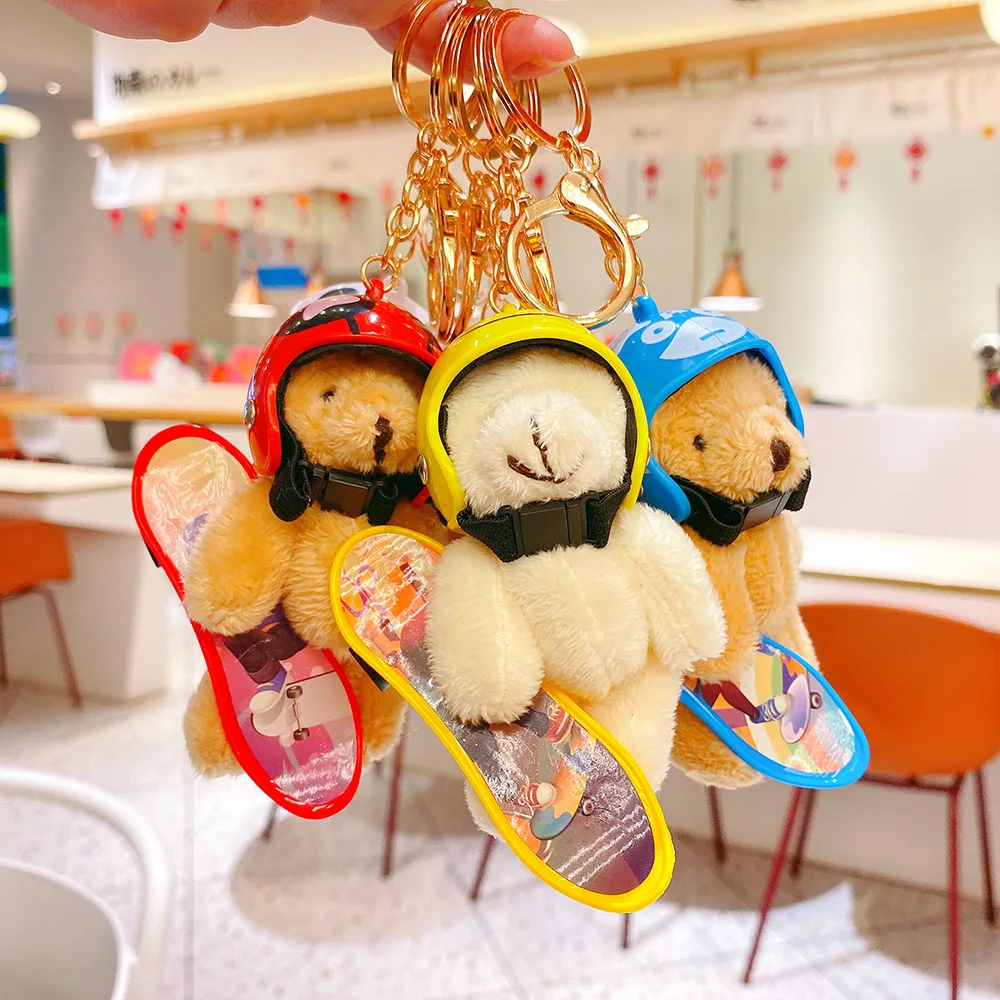 Wholesale Skateboard Bear Plush Pendant Creative Cartoon Cute Wind Key Chain Student Gift Bag Key Chain