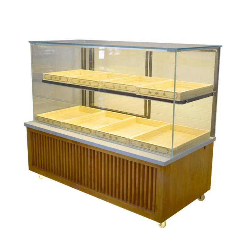 Wooden Bread Display Stand Fashion Design Dessert Display Case Showcase with Cooler