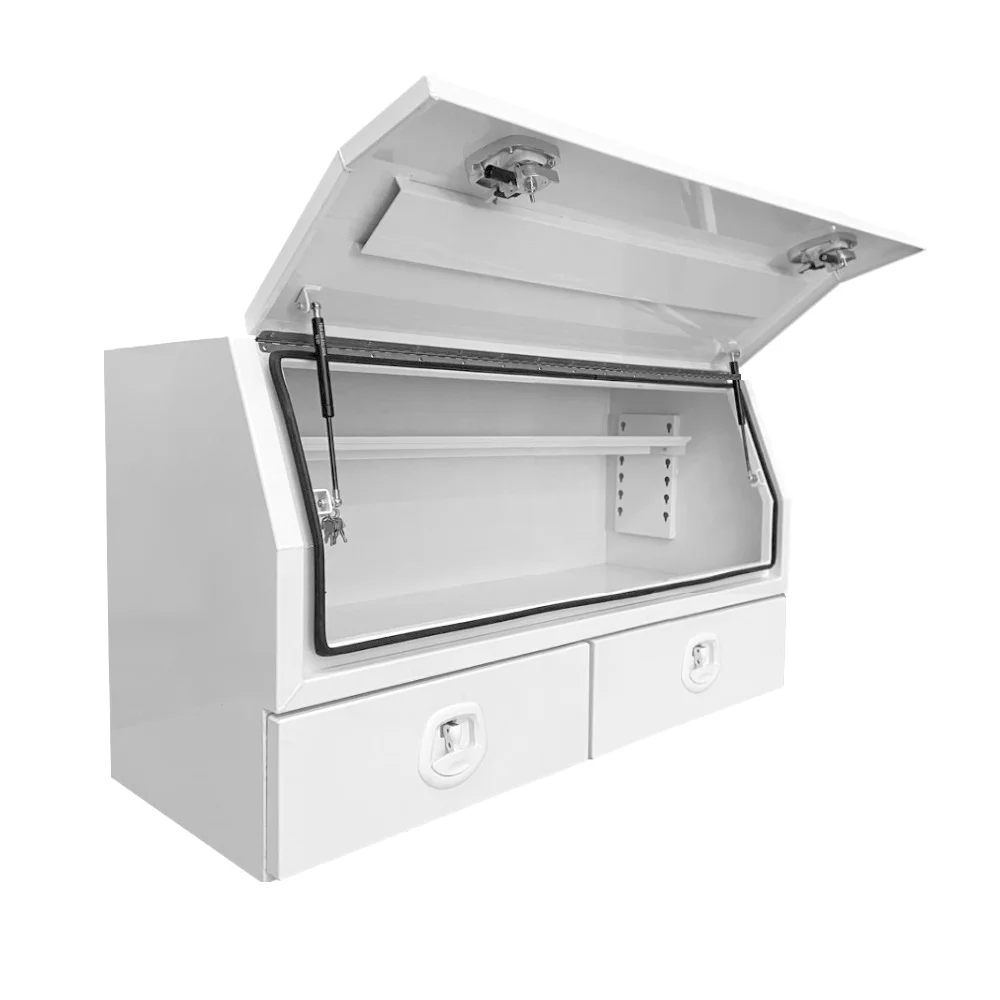 Custom Waterproof Powder Coated Flat Aluminum Alloy Pick Up Truck Tool Box With Whale Tail Locks And Removable Shelf