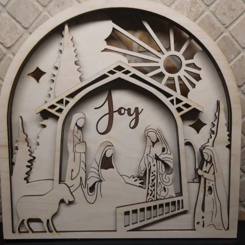 Nativity Christmas Scene wooden three-dimensional Jesus Nativity wall decoration wall hanging Thanksgiving gift