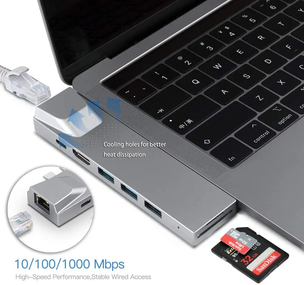 8 в 1 хаб-адаптер Ethernet HD 4K Тип c usb-c 3 сплиттер пользовательская портативная настольная зарядка USB 0 портов usb-концентраторы из алюминиевого