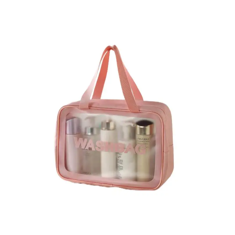 Travel Tote Bags Ladies Storage Transparent Pink Mesh Silicone Drawstring Clear Zipper Cosmetic Frosted Plastic Zip Top Bag