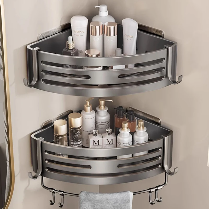 Wall Mounting Metal Corner Storage Shelves Kitchen Aluminum Triangle Storage Baskets