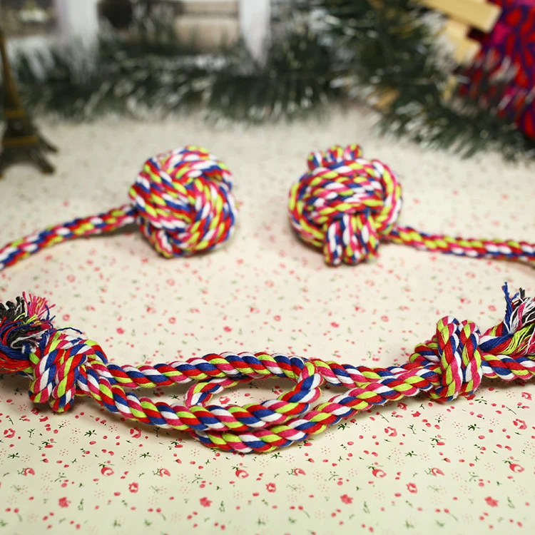 
Support sample custom Hand pull long tail interactive pet toy pet rope toy pet toy ball 