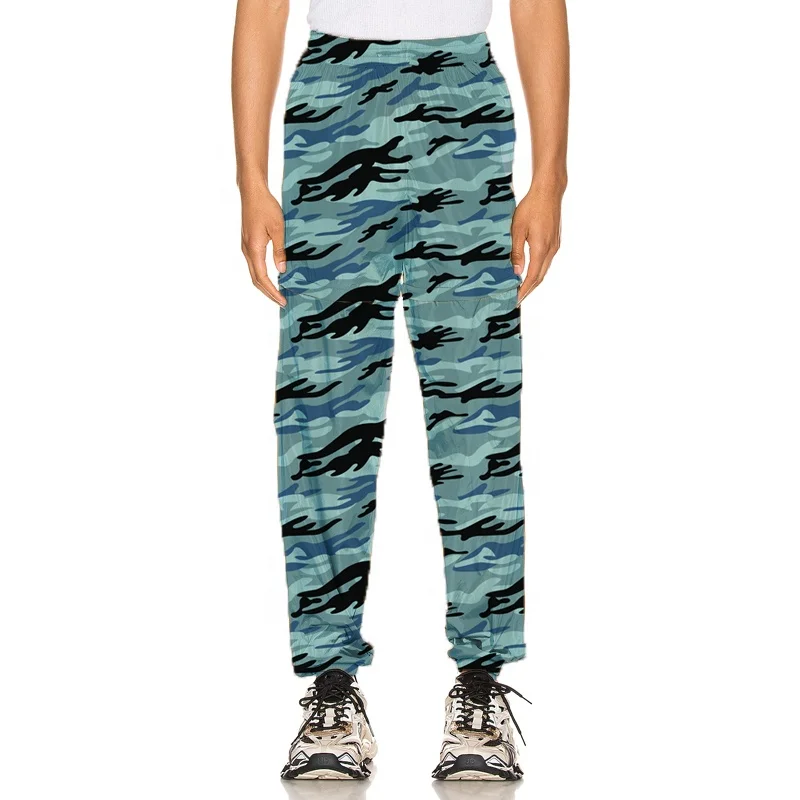 Hot selling custom printed pattern men cargo pants  elastic waist man print camouflage pants