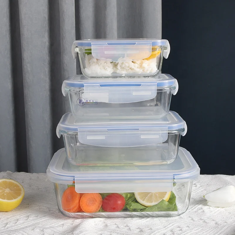 1L Glass Lunch Box With Divider and Lid Heat resistant glass food container