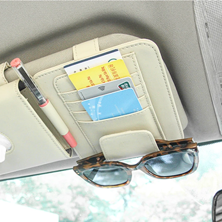 Car Sunshade Holder CD DVD Storage Bag Hanging Leather Card Holder Car Visor Organizer
