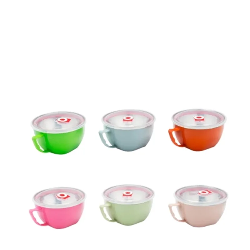 Wholesale colorful stainless steel instant double insulation plastic noodle bowl with lid