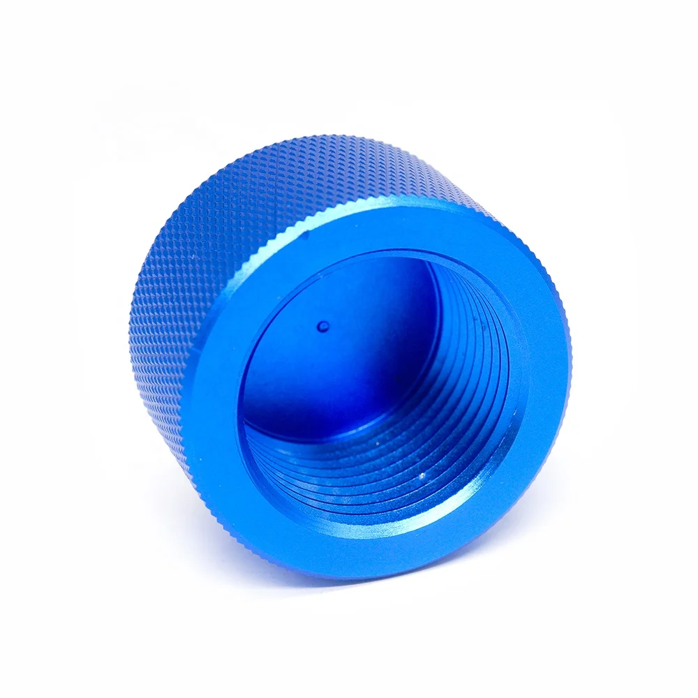 OEM cnc machining aluminum turning parts blue anodized  Knurled guitar knob