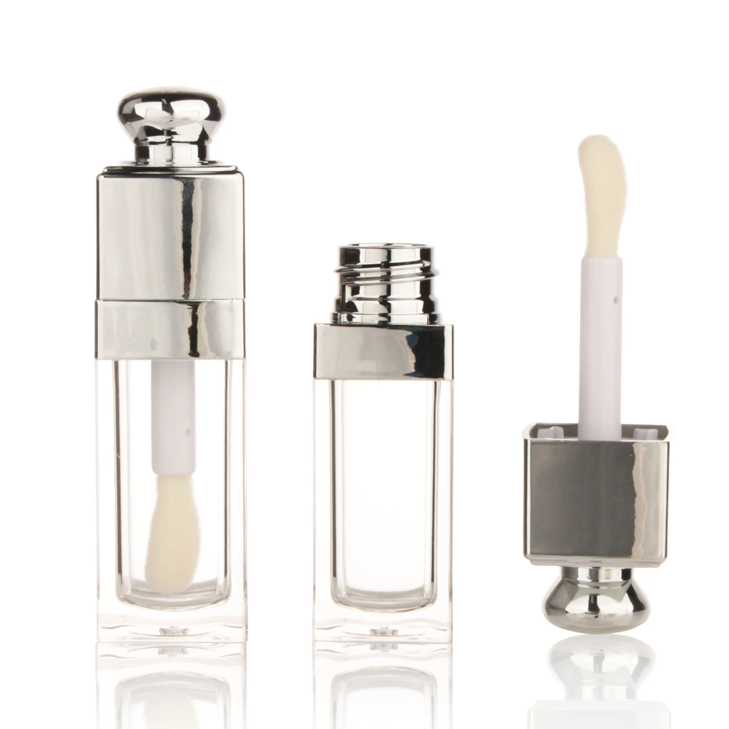 Empty 8ML Square clear Lip Gloss Tube Silver big doe foot wand lipgloss tubes for Lip oil tint bottles container