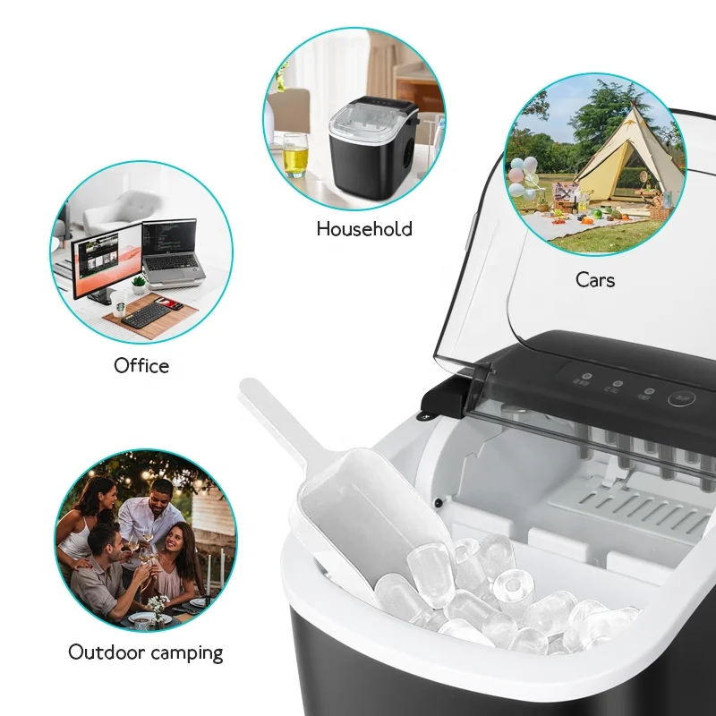 9 Ice Cubes Ready in 6 Mins Portable Handle Desktop Home Ice Maker Machine with Ice Scoop and Basket